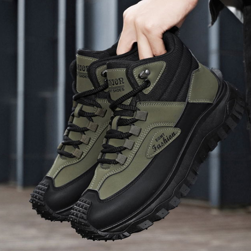 Sneaker Zone - Heren zwart-witte mid-top wandelschoenen, waterdichte leren